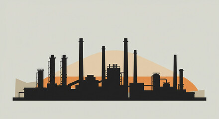 Obraz premium Oil & gas refinery plant. Factory, power plant, oil refinery and oil processing plant. Raster illustration.