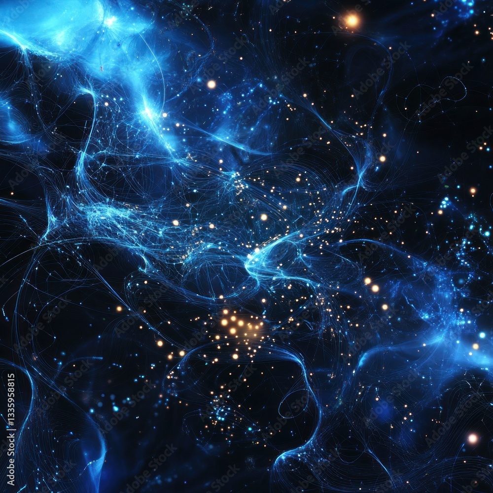 Poster Cosmic Energy Flowing through the Digital Universe Quantum Realm Interconnected Neural Network Abstract Vision