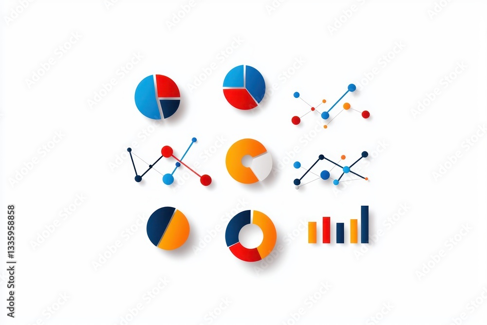 Poster informative visuals capturing data driven insights modern statistics pie chart bar graph and connect