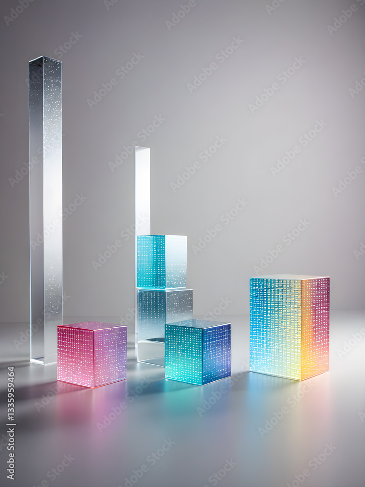 Poster business graph with colorful cubes on the grey background. 3d rendering