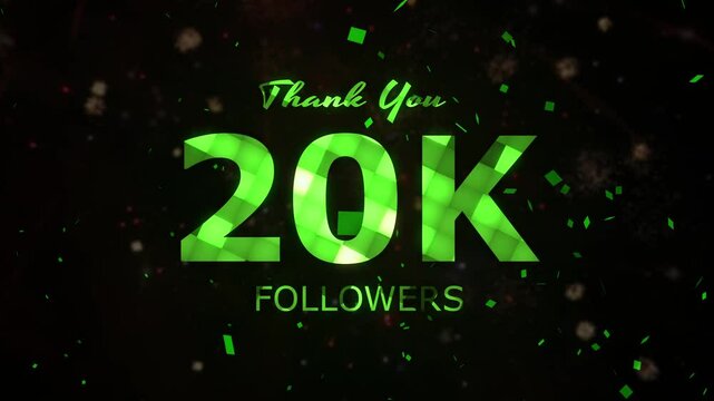 20K Followers celebration animation, 20000 followers thank you video, fireworks, confetti party effects, social media milestone motion graphics animation, celebrating 20K followers