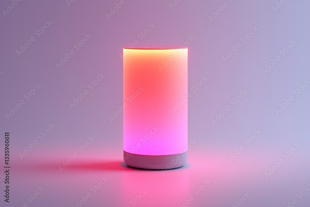 Poster radiant cylinder lamp casting soft glow on seamless backdrop creating calming inviting mood elegant 