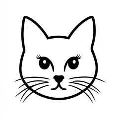 Obraz premium Cute simple cat face icon black outline on white background minimalistic 
