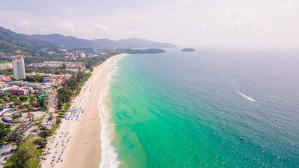 Aerial Top view Clean and beautiful Kata Karon beach Phuket Thailand, southern of Thailand,Patong beach is a very famous tourist destination in Phuket