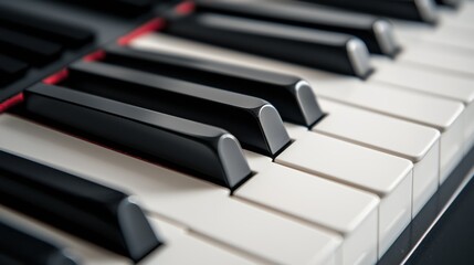 A close-up view of a black and white piano keyboard.