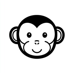 Obraz premium Cute simple monkey face icon black outline on white background minimalistic 