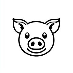 Fototapeta premium Cute simple pig face icon black outline on white background minimalistic 