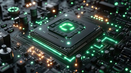 Fototapeta premium Circuit Board with Glowing Processor - High-Tech Detail