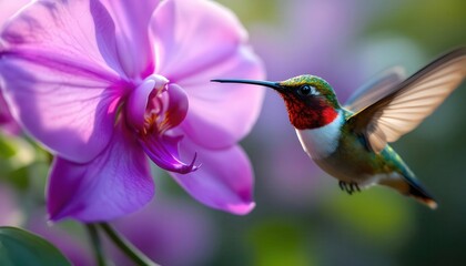 Hummingbird and Orchid Vibrant Nature Photography