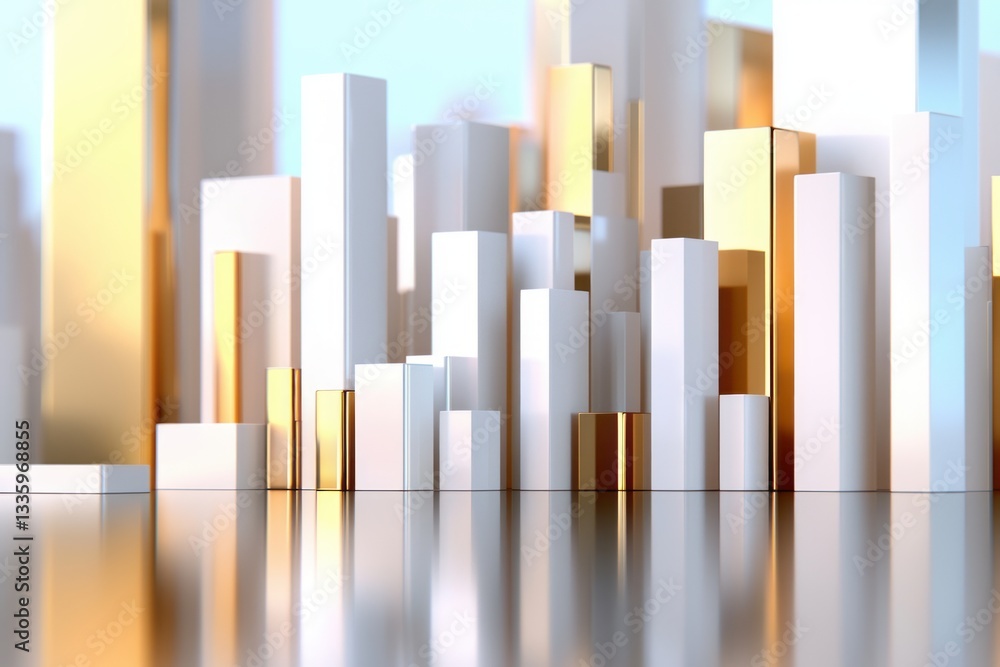 Aufkleber elegant architectural display of gold and white blocks reflecting on polished surface in a modern st