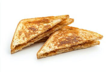 Fototapeta premium Elevated closeup showcasing delectable peanut butter sandwiches golden toast on pristine white backdrop
