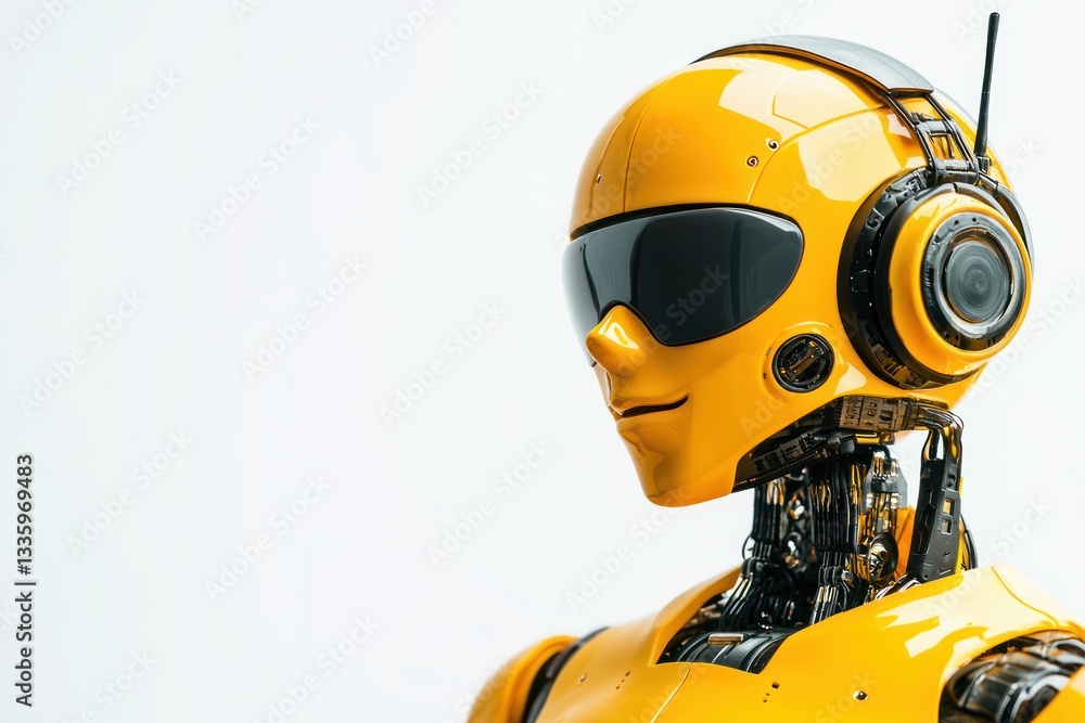 Aufkleber sleek futuristic yellow robot headshot on bright plain background showcasing technological innovatio