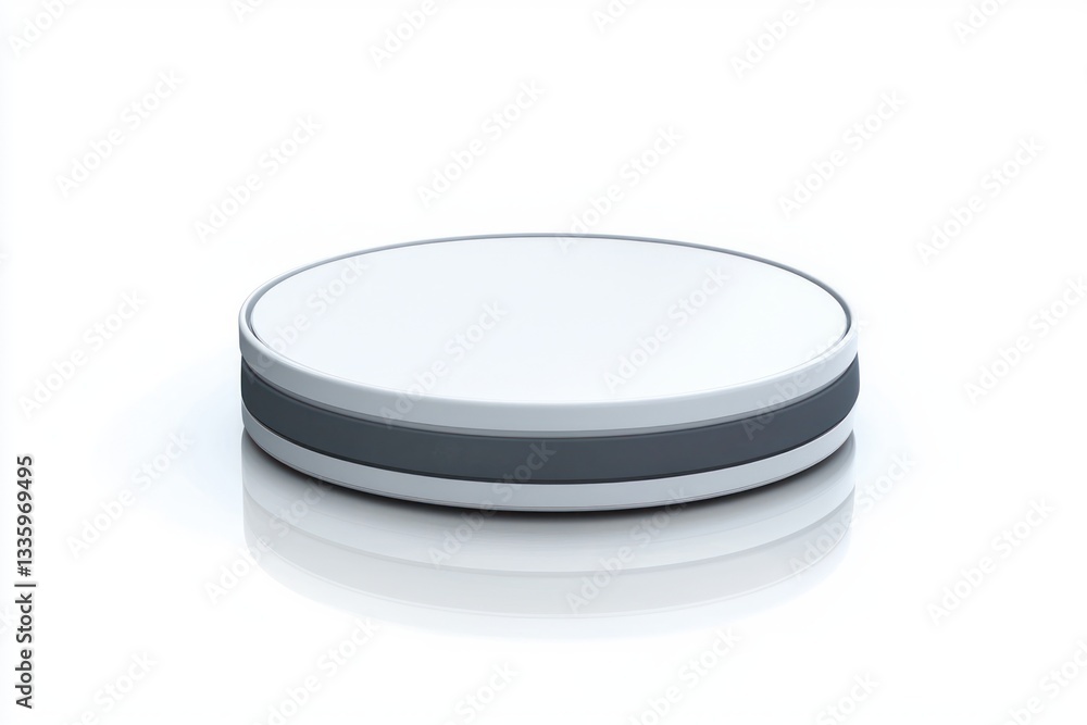 Poster modern round podium with gray accent on white background for product display and presentation