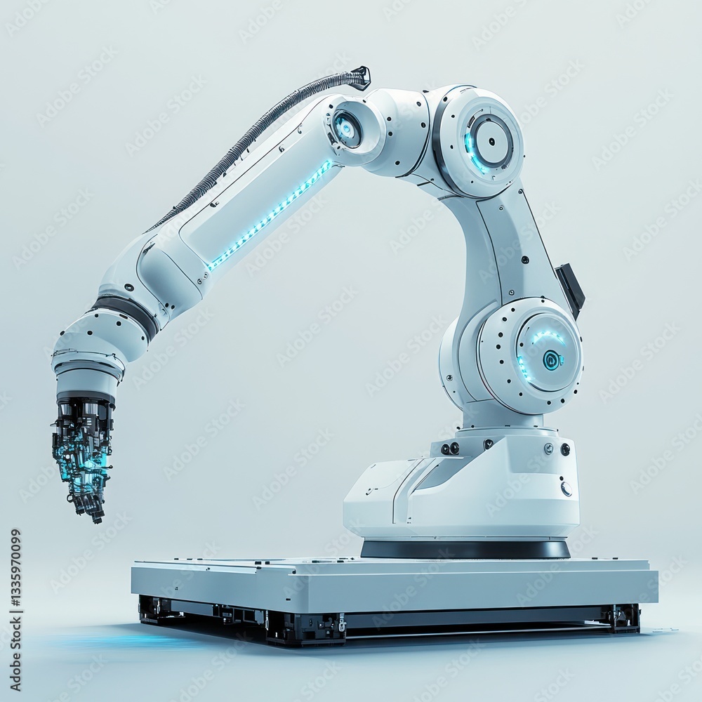 Poster futuristic robotic arm precision in advanced manufacturing automation industry precision and clean w