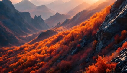 Autumn Mountain Landscape Sunset Vibrant Colors Nature Scene