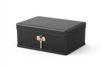 Black Metal Box with Golden Key Illustrating Secure Storage Precious Items and Confident Banking Solution