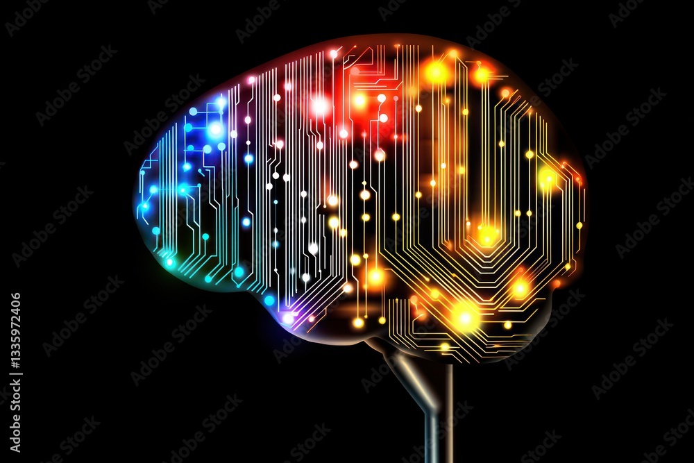 Poster brain circuit technology connection with light futuristic innovation intelligence concept