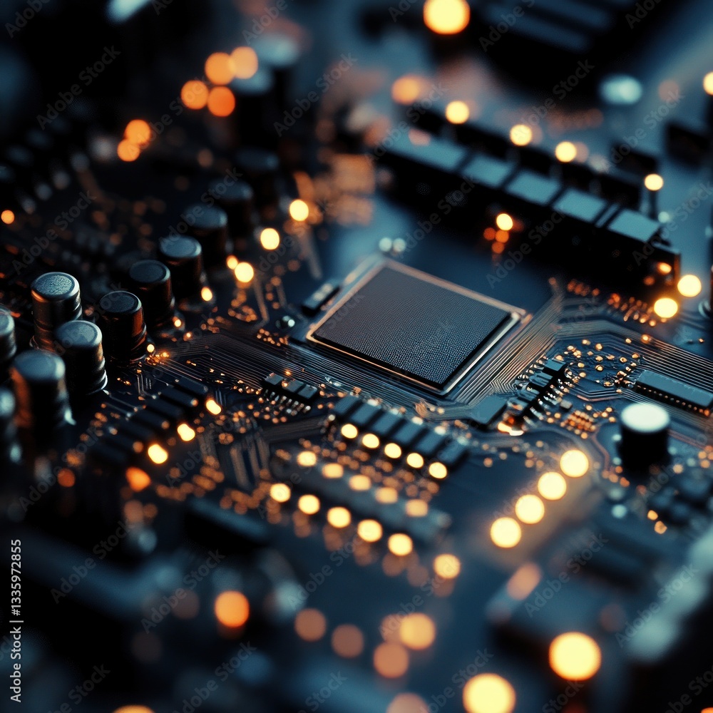 Aufkleber intricate circuit board pattern with glowing light emitting diodes emphasizing connectivity and mode