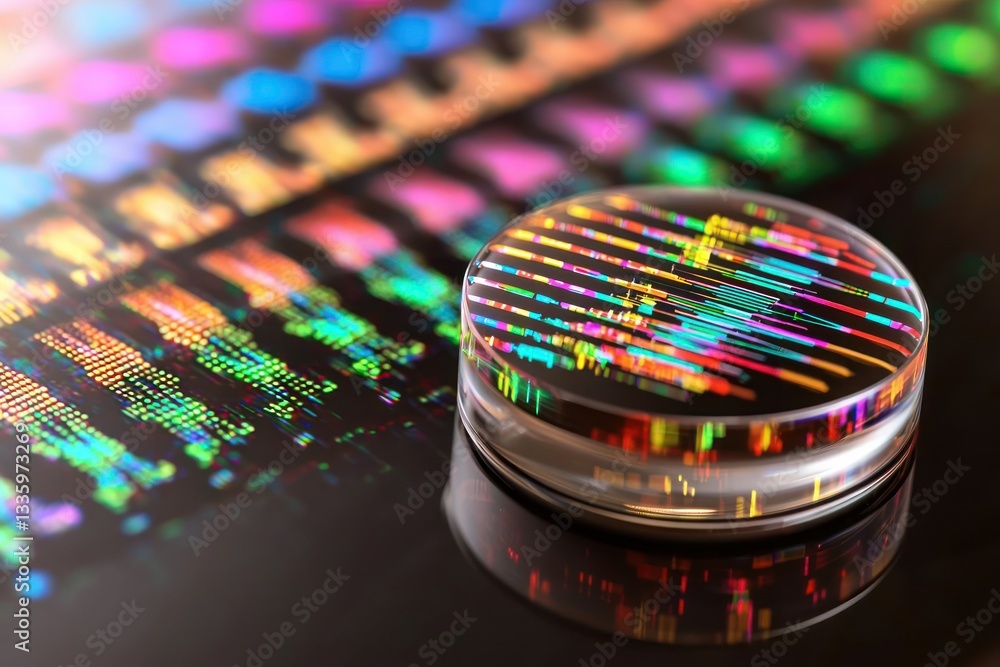 Aufkleber wafer semiconductor technology reflected in a round shape clear package microchip bright background