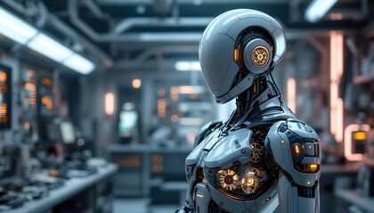 Advanced Robot in Futuristic Lab Setting