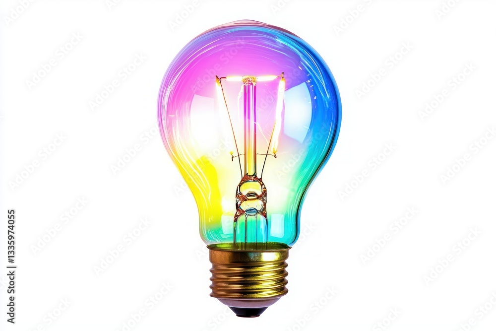 Aufkleber lightbulb with radiant rainbow glow creating stunning energy efficient solution on white studio back
