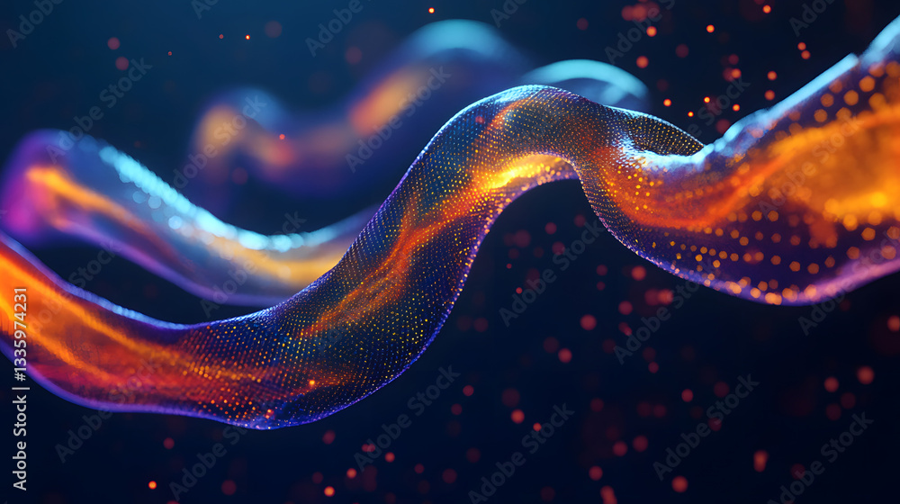 Poster futuristic data stream 3d illustration. data transfer technology. cyberpunk, big data and cybersecur