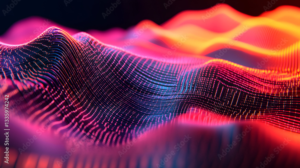 Poster futuristic data stream 3d illustration. data transfer technology. cyberpunk, big data and cybersecur