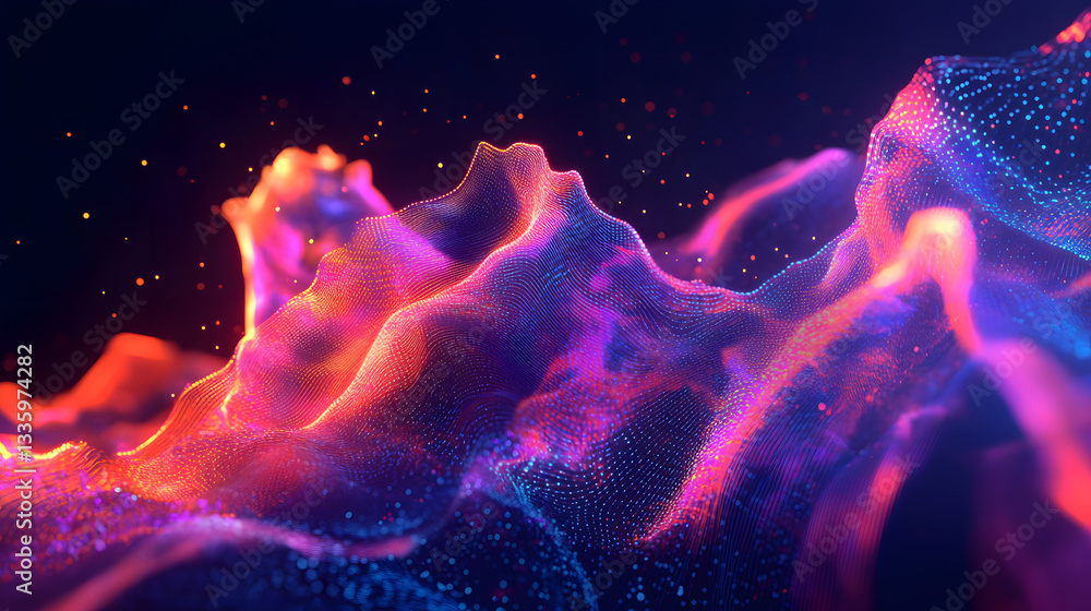 Poster futuristic data stream 3d illustration. data transfer technology. cyberpunk, big data and cybersecur