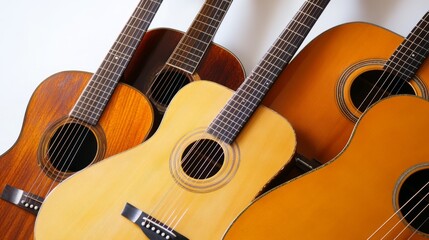 Obraz premium Six Acoustic Guitars in Artistic Arrangement, Symbolizing Harmony and Creative Expression 