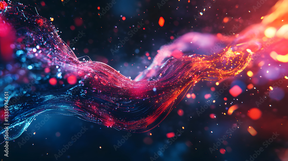 Poster futuristic data stream 3d illustration. data transfer technology. cyberpunk, big data and cybersecur