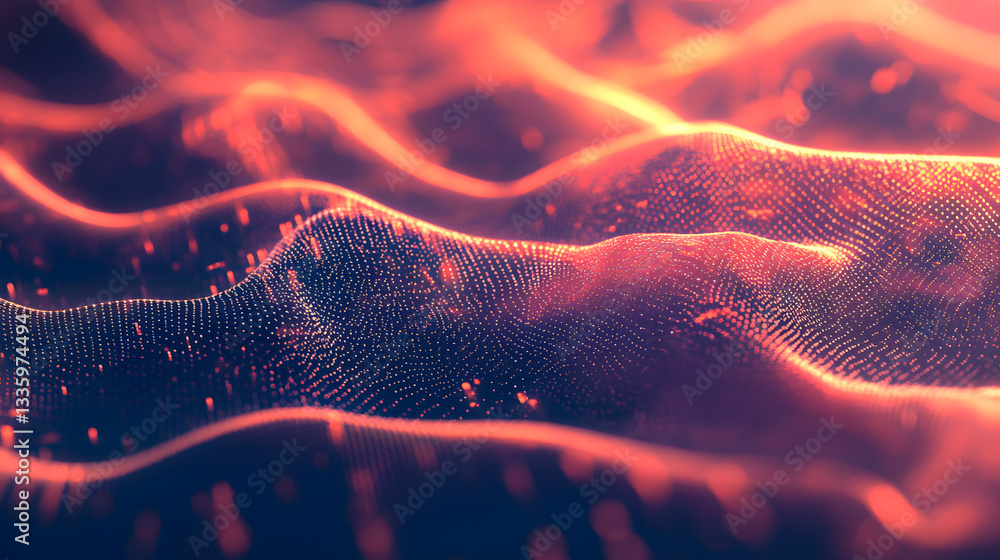 Poster futuristic data stream 3d illustration. data transfer technology. cyberpunk, big data and cybersecur