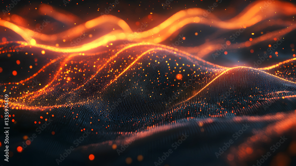 Poster futuristic data stream 3d illustration. data transfer technology. cyberpunk, big data and cybersecur