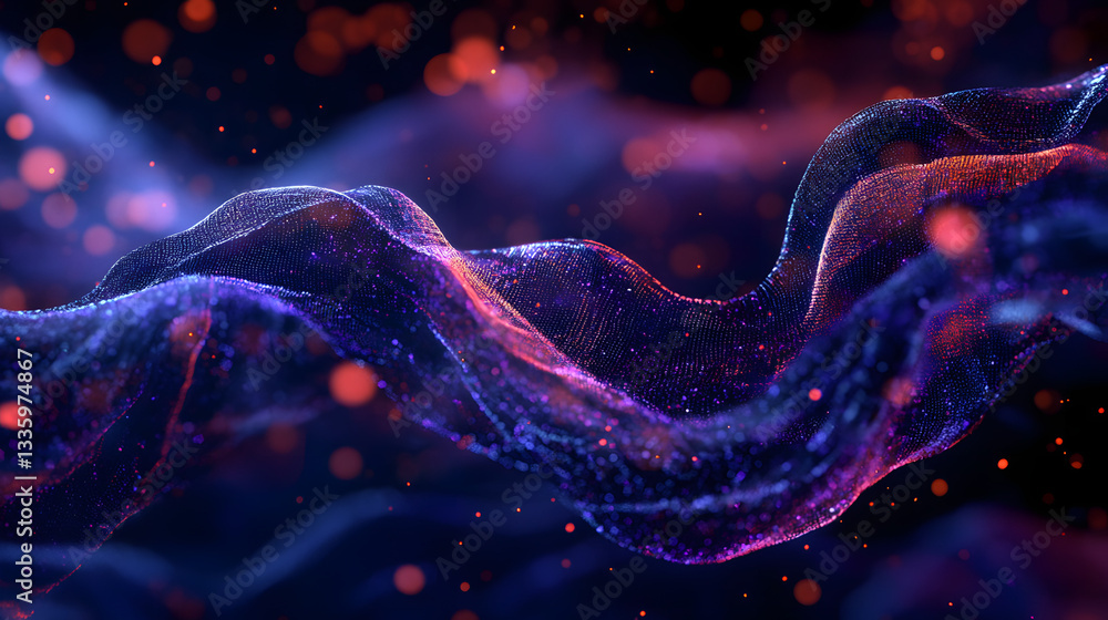 Poster futuristic data stream 3d illustration. data transfer technology. cyberpunk, big data and cybersecur
