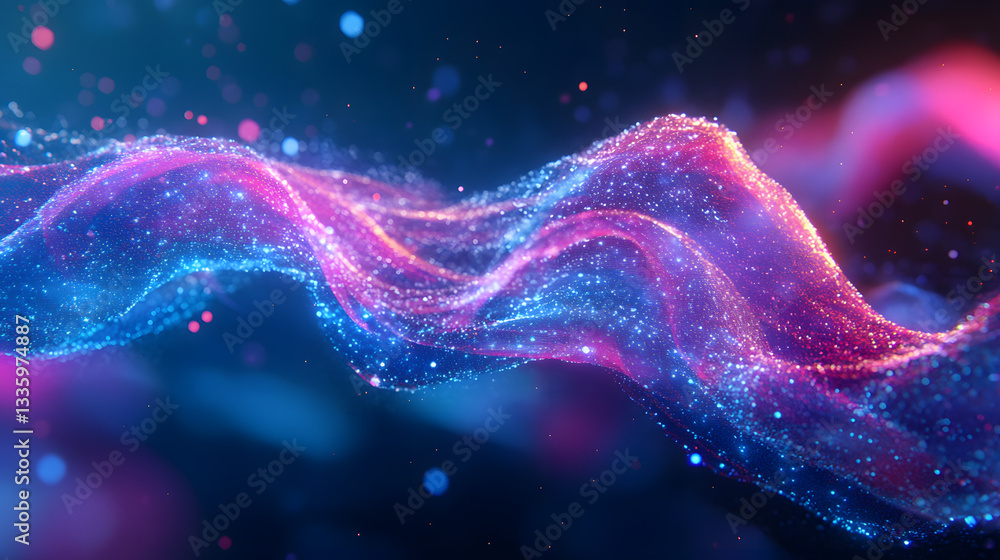 Poster futuristic data stream 3d illustration. data transfer technology. cyberpunk, big data and cybersecur
