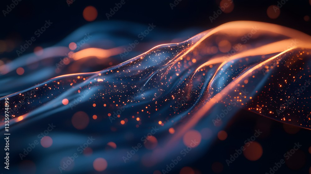 Poster futuristic data stream 3d illustration. data transfer technology. cyberpunk, big data and cybersecur
