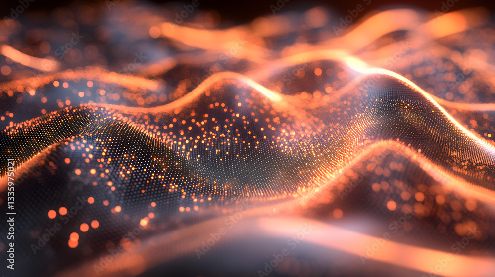 Poster futuristic data stream 3d illustration. data transfer technology. cyberpunk, big data and cybersecur