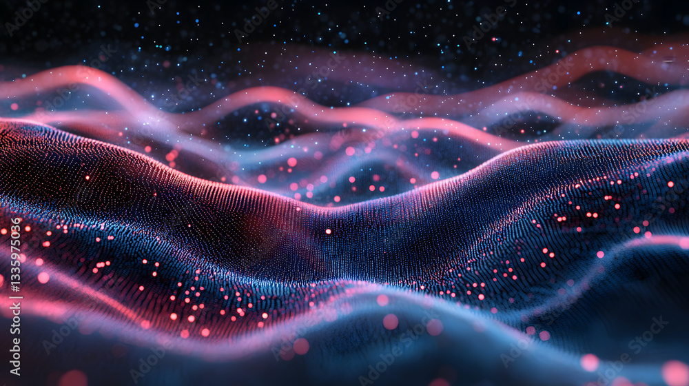 Poster futuristic data stream 3d illustration. data transfer technology. cyberpunk, big data and cybersecur