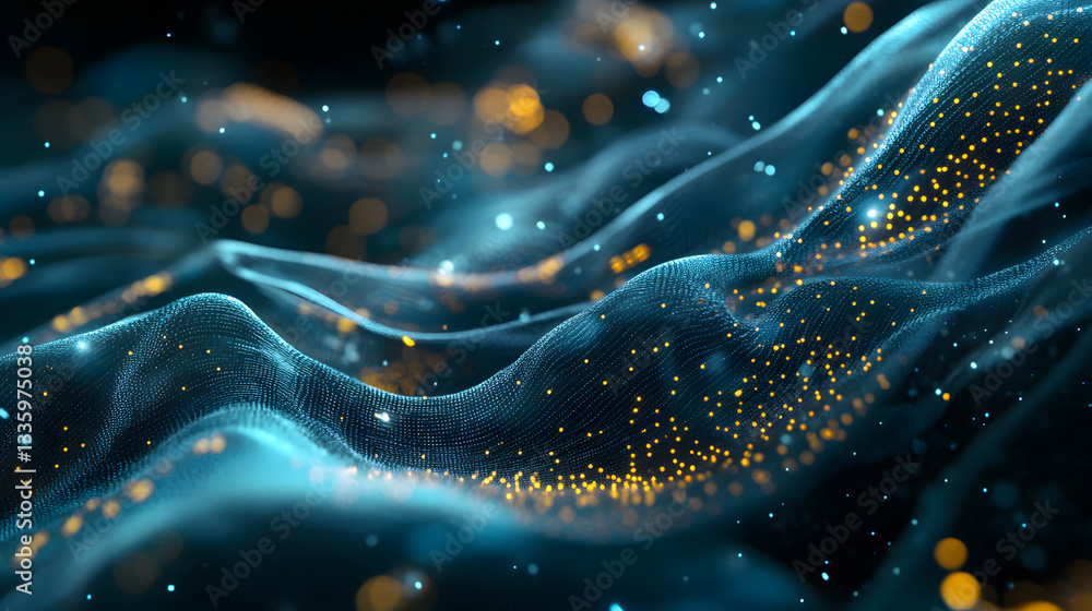 Poster futuristic data stream 3d illustration. data transfer technology. cyberpunk, big data and cybersecur