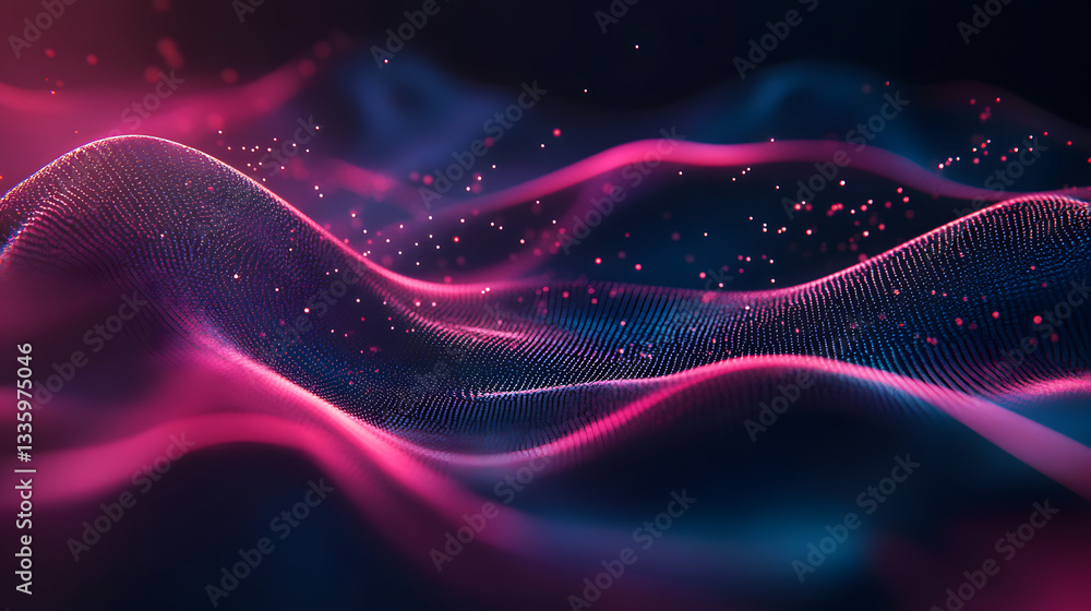 Poster futuristic data stream 3d illustration. data transfer technology. cyberpunk, big data and cybersecur
