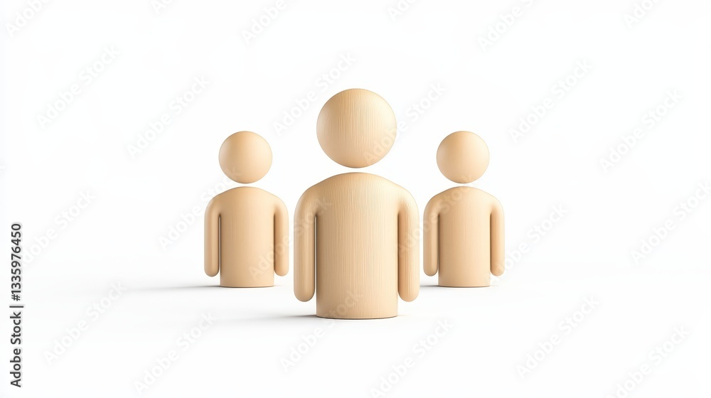 Poster three wooden figures, a visual representation of unity and connection in modern art