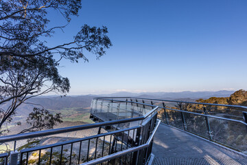 Scenic alpine outback nature view from Bents Lookout points at Mount Buffalo National park, Victoria Australia