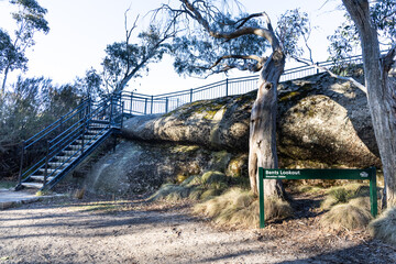 Path leading to Bents Lookout points structure at Mount Buffalo National park, Victoria Australia