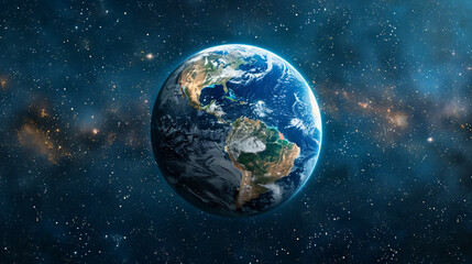 Planet Earth globe view from space showing realistic Earth surface and world map as seen from outer space. Photos of planet Earth from space.