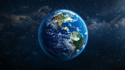 Planet Earth globe view from space showing realistic Earth surface and world map as seen from outer space. Photos of planet Earth from space.
