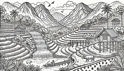 Fototapeta premium hand drawn vector illustration of landscape with mountains