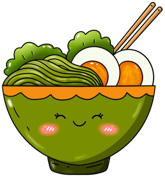 cute green ramen bowl with egg clip art preview
