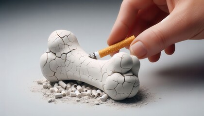Impact of smoking on bone health awareness campaign digital art studio close-up health risks