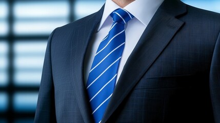 Corporate portrait, man in suit and tie against a vibrant blue sky