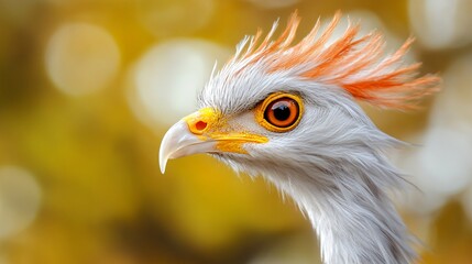 Majestic bird with striking features, vibrant orange crest, focused gaze, showcasing nature's beauty and wildlife wonder.