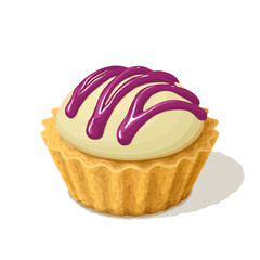 Delicious Blueberry Cheese Tart Vector Illustration. Buttery Crust with Creamy Cheesecake Filling and Blueberry Topping